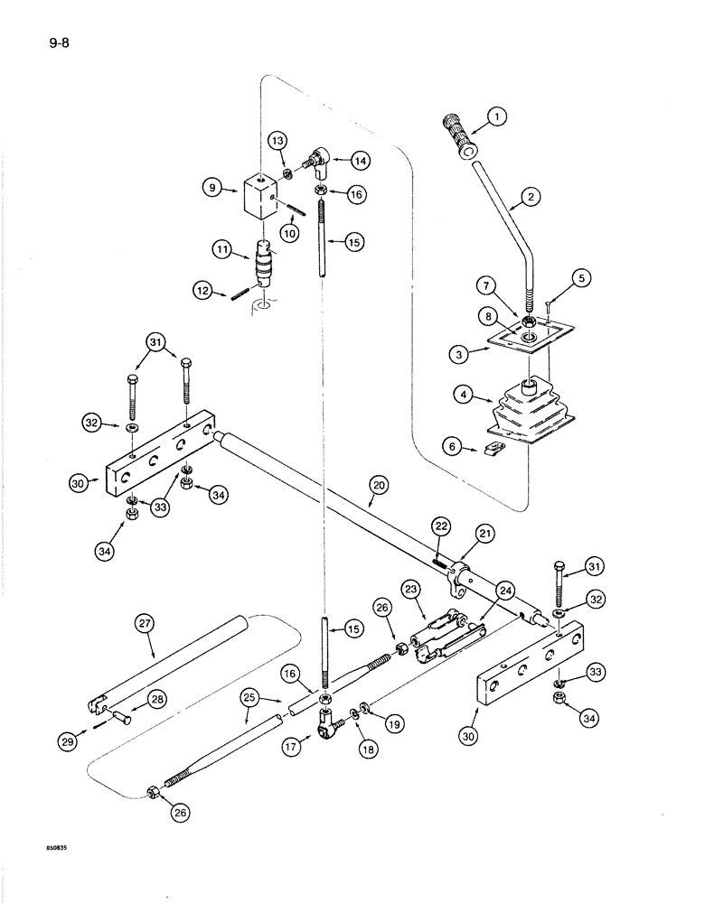 Схема запчастей Case 1085B - (9-008) - CONTROLS, CROWD CONTROL LEVER AND LINKAGE (09) - CHASSIS