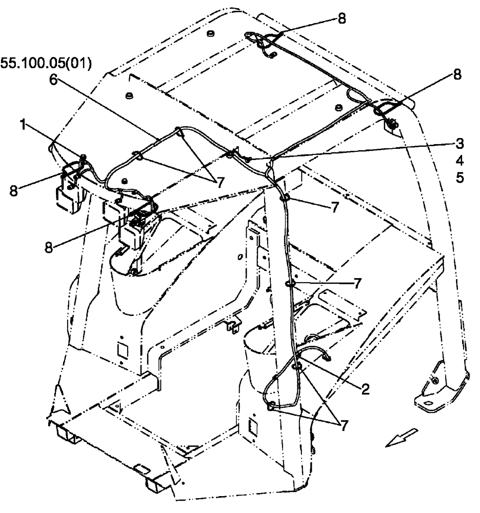 Схема запчастей Case 650L - (55.100.05[02]) - HARNESS, CANOPY - INSTALLATION (55) - ELECTRICAL SYSTEMS