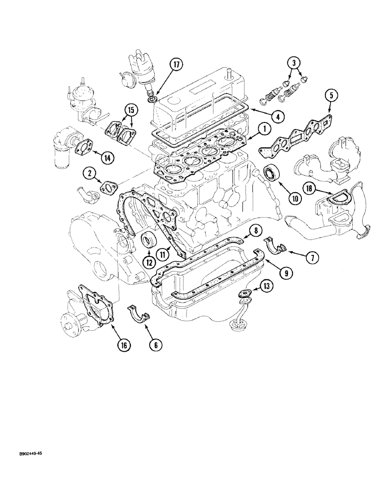 Схема запчастей Case 1825 - (2-40) - ENGINE GASKET KIT, GASOLINE MODELS (02) - ENGINE