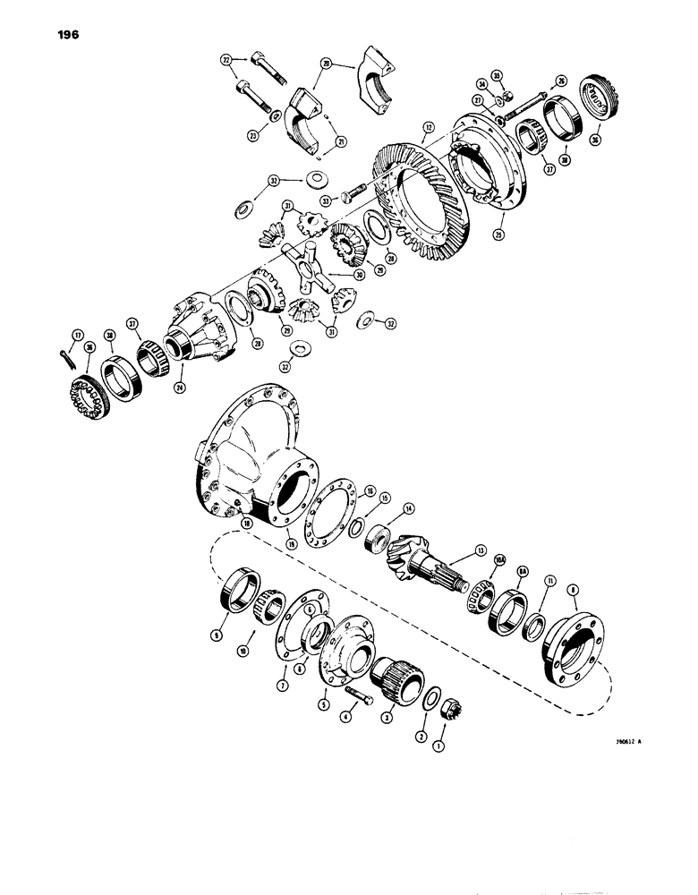 Схема запчастей Case 680E - (196) - L74029 AND L76807 REAR AXLE, DIFFERENTIAL, FIND ROCKWELL NO. ON AXLE, - THEN USE CORRECT PARTS LIST (27) - REAR AXLE SYSTEM