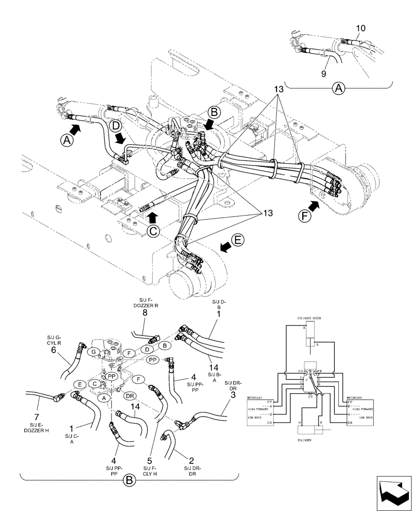 Схема запчастей Case CX17B - (02-011[01]) - HYD LINES, LOW (35) - HYDRAULIC SYSTEMS