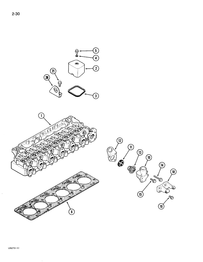 Схема запчастей Case 780D - (2-30) - CYLINDER HEAD COVERS AND GASKET, 6T-590 ENGINE, THERMOSTAT & HOUSING (02) - ENGINE