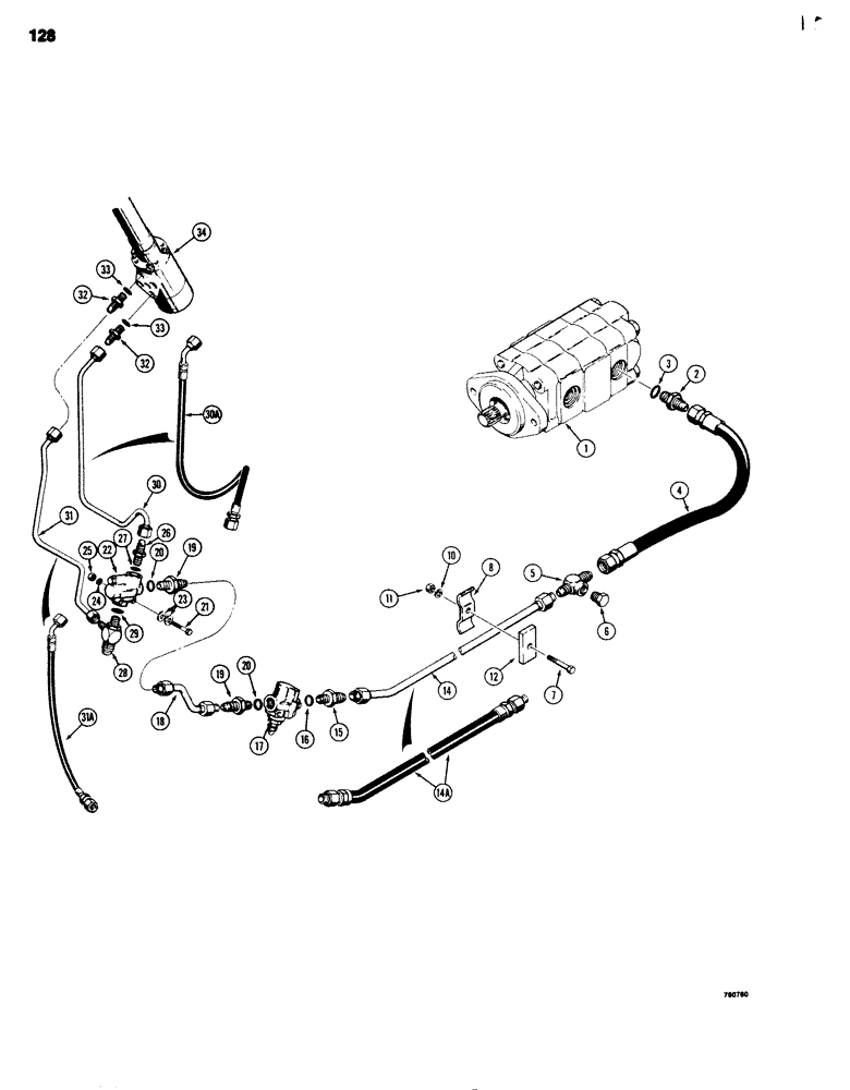 Схема запчастей Case 680G - (128) - STEERING VALVE HYDRAULIC CIRCUIT (05) - STEERING