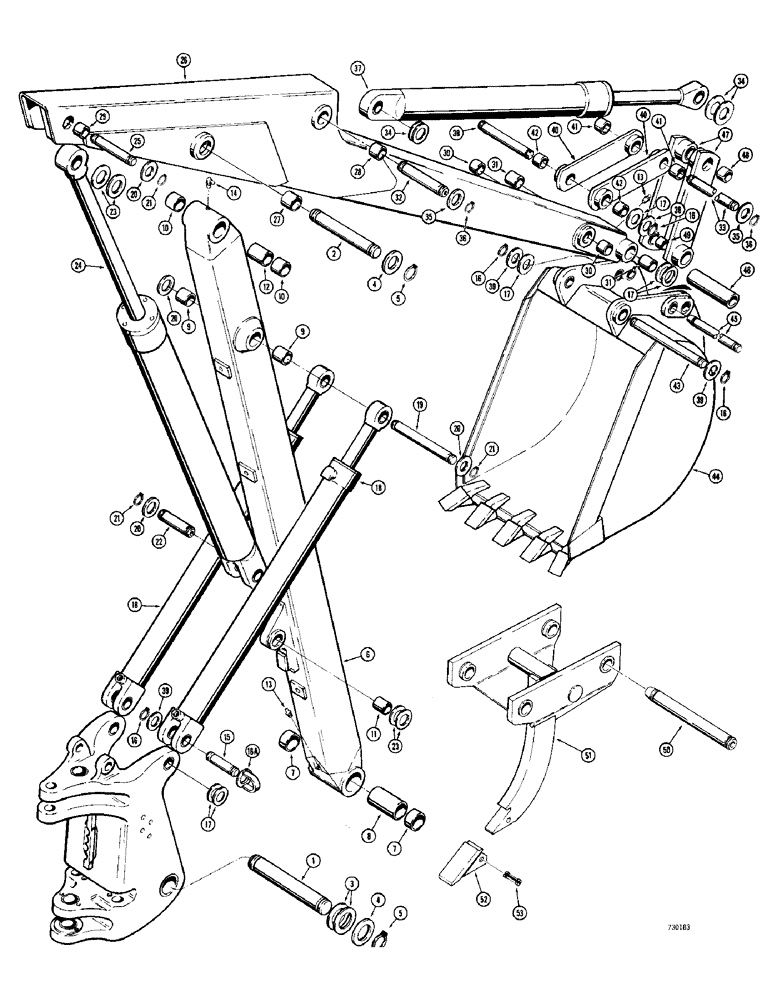 Схема запчастей Case 780 - (512) - BOOM, DIPPER ARM AND BUCKET, TRACTOR SN. 5500550 AND AFTER (09) - CHASSIS/ATTACHMENTS