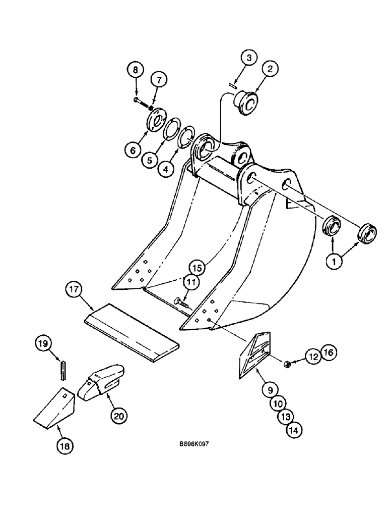 Схема запчастей Case 9045B - (9-096) - H & H BUCKETS, SEVERE DUTY (09) - CHASSIS