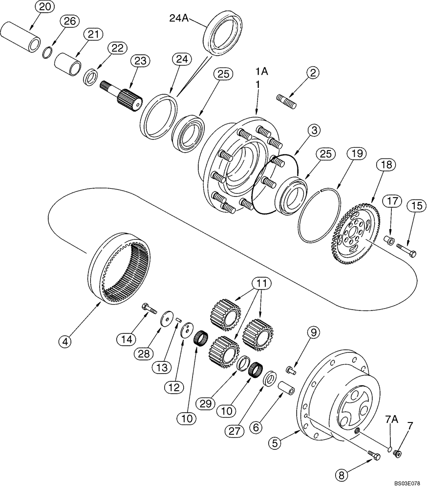 Схема запчастей Case 580SM - (06-46) - AXLE, REAR DRIVE - PLANETARY (06) - POWER TRAIN