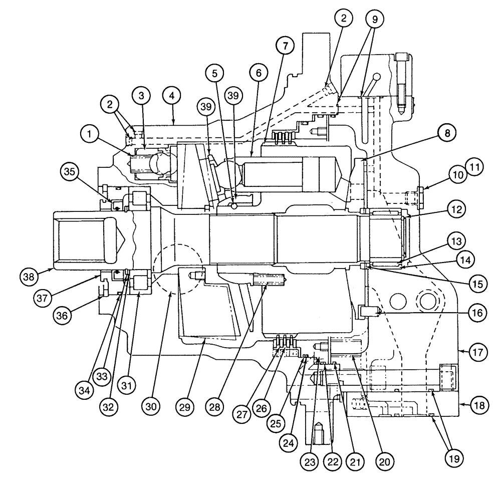 Схема запчастей Case 9060 - (6-08) - 151837A1 TRACK DRIVE MOTOR, SHAFT, CYLINDER BLOCK AND PISTONS (06) - POWER TRAIN