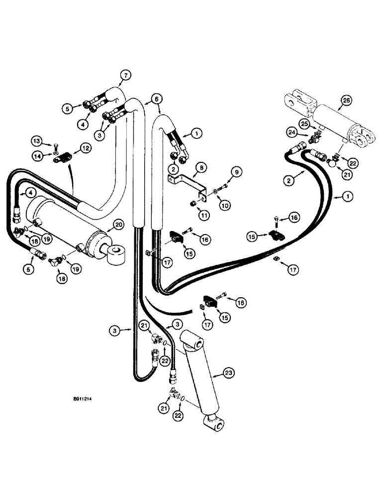 Схема запчастей Case 660 - (8-032) - BACKFILL BLADE HYDRAULIC CIRCUIT, FRONT BULKHEAD PLATE TO CYLINDERS (08) - HYDRAULICS