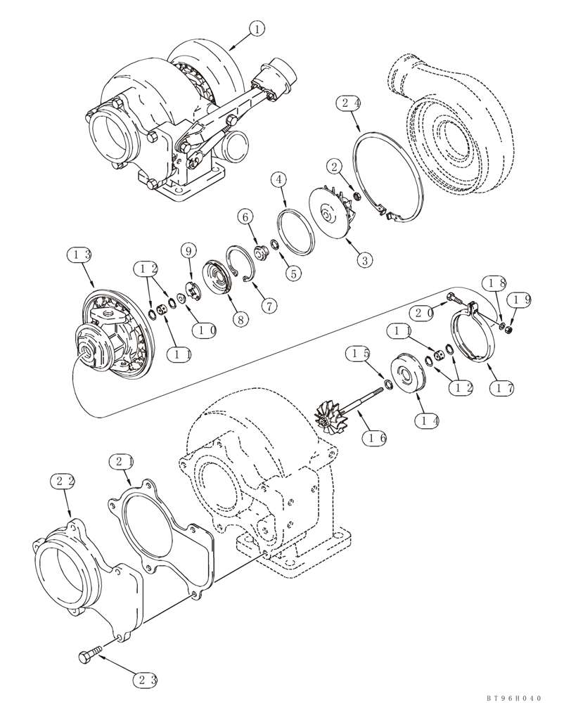 Схема запчастей Case 90XT - (02-09B) - TURBOCHARGER ASSY, NORTH AMERICAN MODELS WITHOUT AIR CONDITIONING (02) - ENGINE