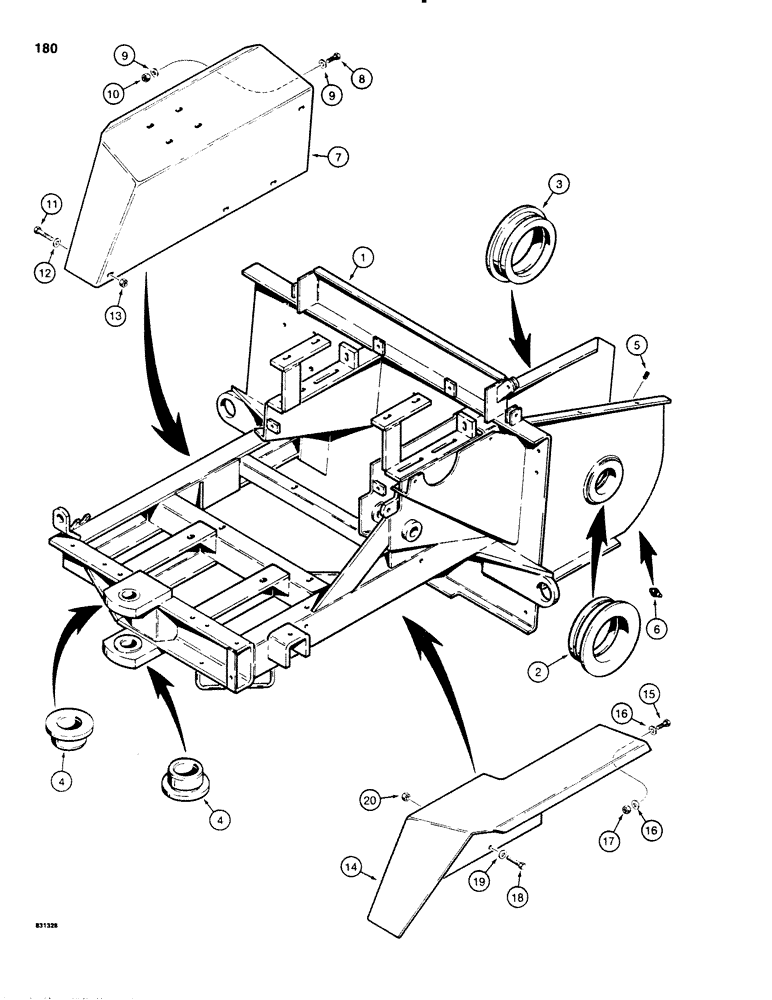 Схема запчастей Case SD100 - (180) - FRONT FRAME AND FENDERS (39) - FRAMES AND BALLASTING