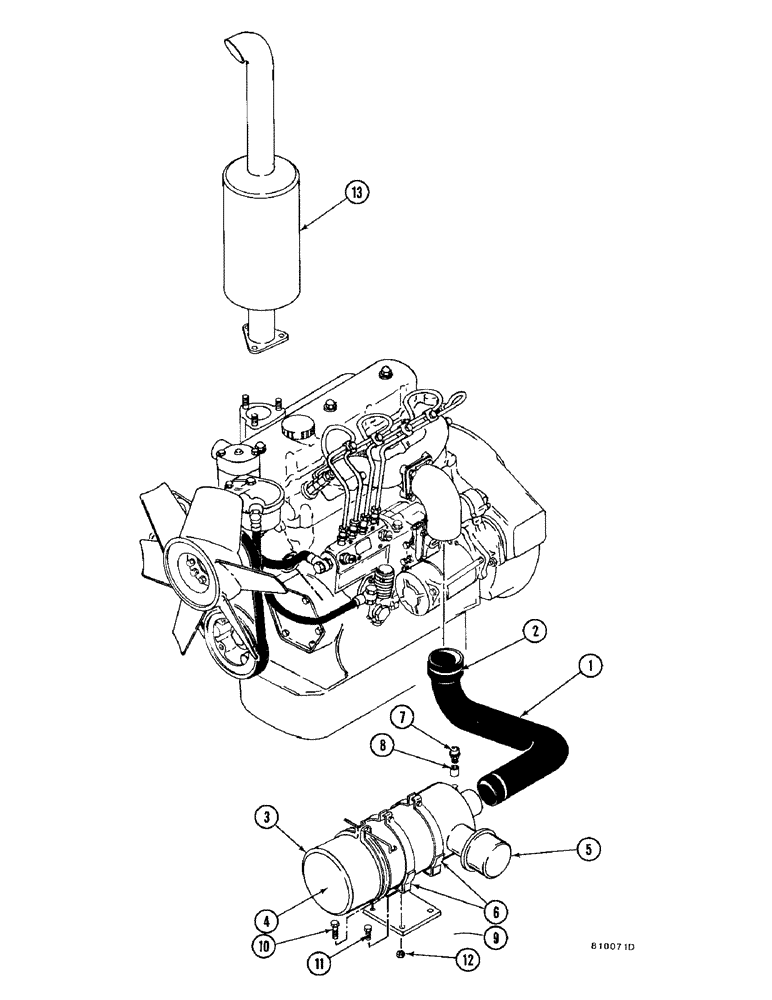 Схема запчастей Case FH4 - (1-23A) - MUFFLER, AIR CLEANER INSTALLATION - 2.1 LITRE DIESEL ENGINE (10) - ENGINE