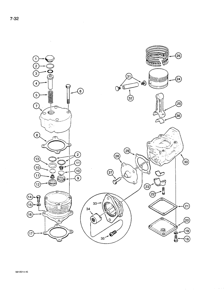 Схема запчастей Case 621 - (7-32) - AIR COMPRESSOR, A77742 (07) - BRAKES