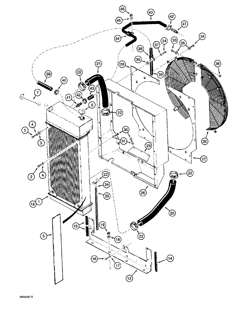 Схема запчастей Case 921 - (2-002) - RADIATOR, SHROUD AND FAN GUARD (02) - ENGINE