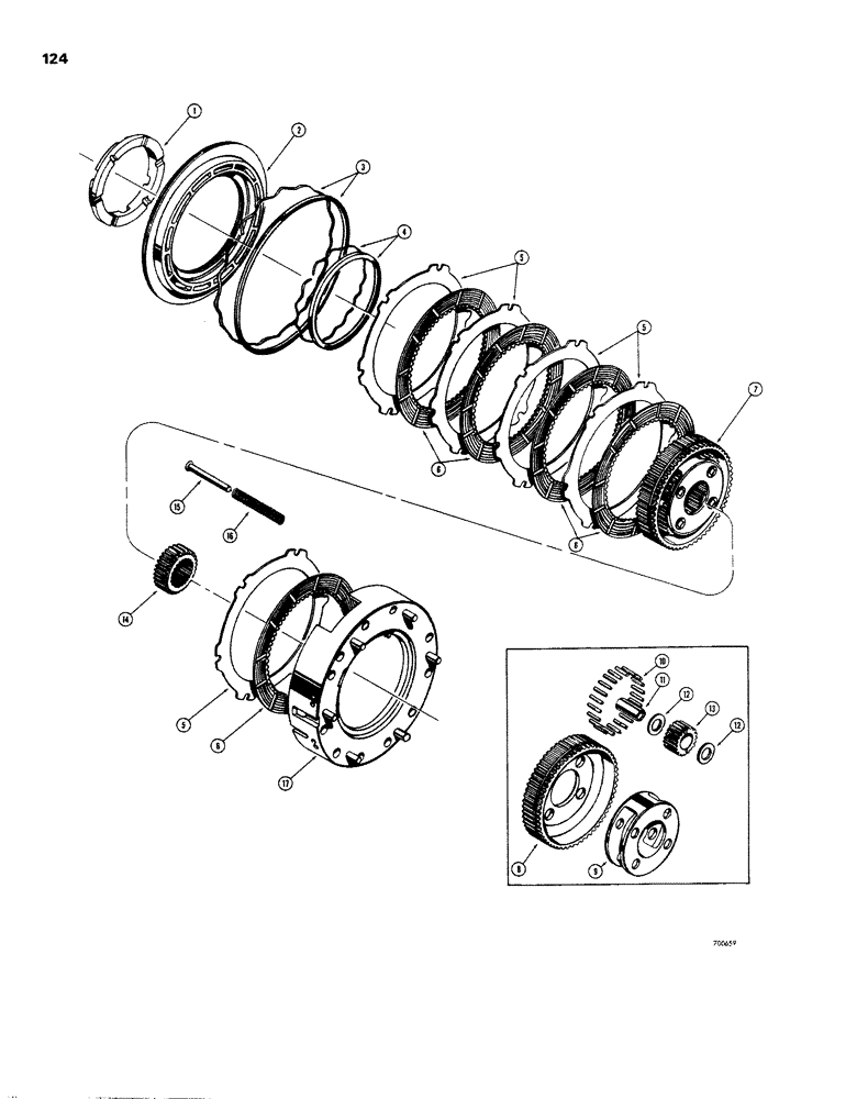 Схема запчастей Case W26B - (124) - TRANSMISSION, REVERSE PLANETARY AND CLUTCH (06) - POWER TRAIN