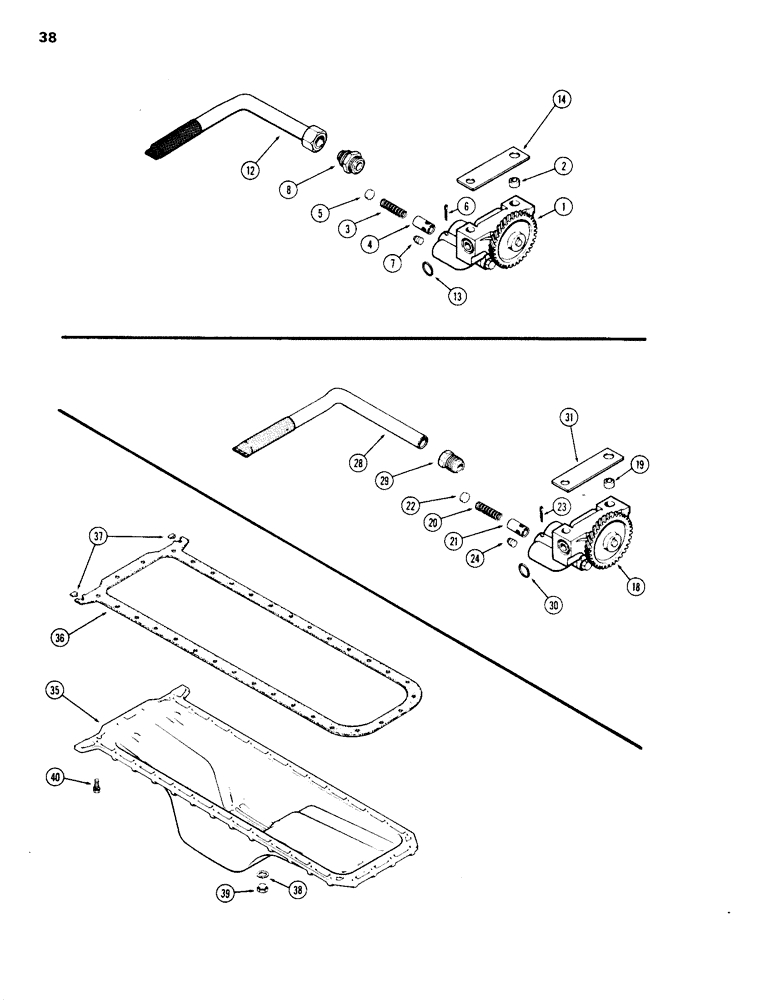 Схема запчастей Case 1150B - (038) - OIL PUMP, (451BD) & (451BDT) DIESEL ENGINES , FIRST USED ENGINE S/N 2585351 (01) - ENGINE