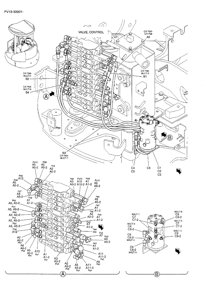 Схема запчастей Case CX27B PV13 - (01-036) - CONTROL LINES, REMOTE (MULTI) (05) - SUPERSTRUCTURE