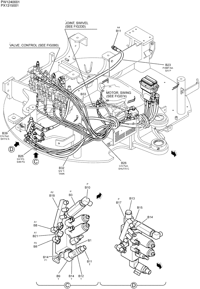 Схема запчастей Case CX36B - (01-034[02]) - CONTROL LINES, REMOTE (35) - HYDRAULIC SYSTEMS