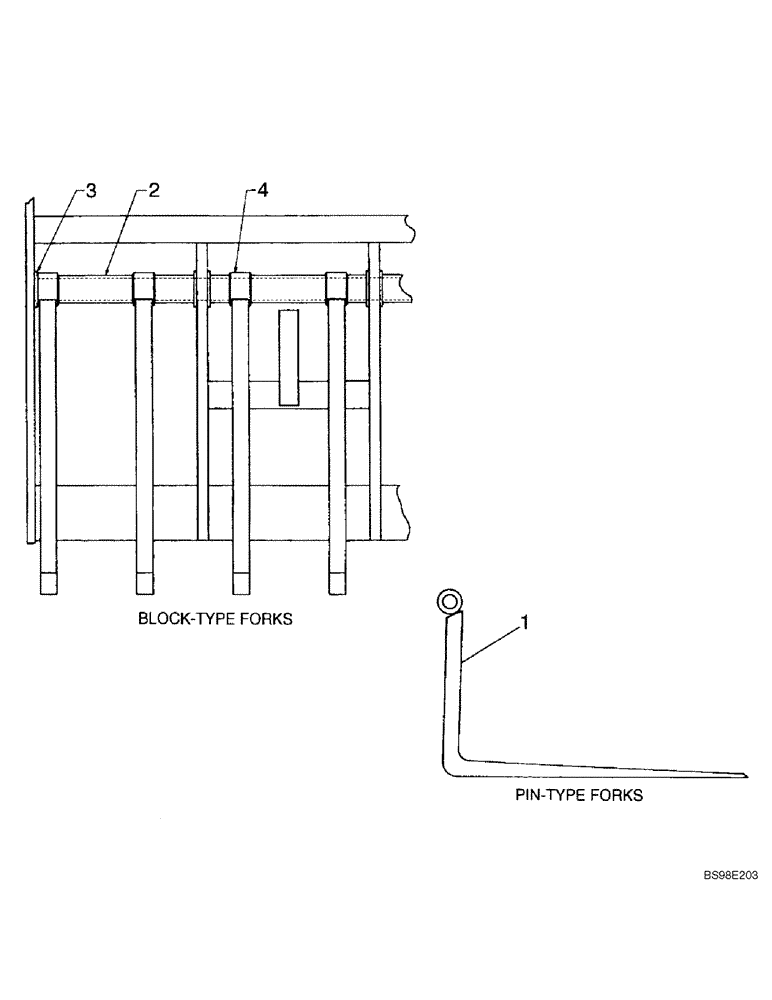 Схема запчастей Case 686G - (9-44) - FORKS, PIN TYPE FORKS, BLOCK TYPE FORKS (09) - CHASSIS/ATTACHMENTS