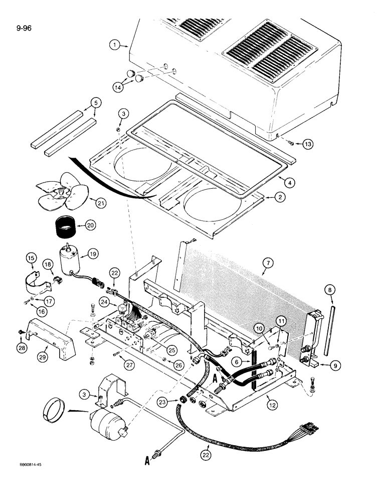 Схема запчастей Case 721 - (9-096) - AIR CONDITIONING CONDENSER AND MOUNTING (09) - CHASSIS/ATTACHMENTS