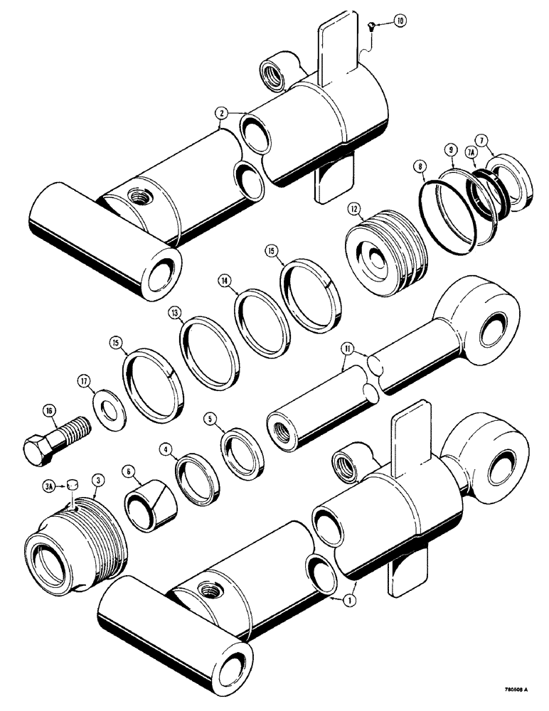 Схема запчастей Case 780 - (450) - G101263 BACKHOE DIPPER EXTENSION CYLINDER, WITH ONE PIECE PISTON (08) - HYDRAULICS