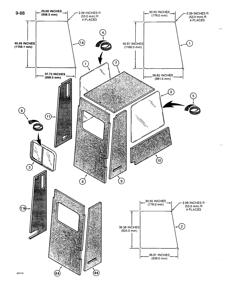 Схема запчастей Case 1086B - (9-088) - CAB, WINDOWS, SEALS, AND INSULATION (09) - CHASSIS