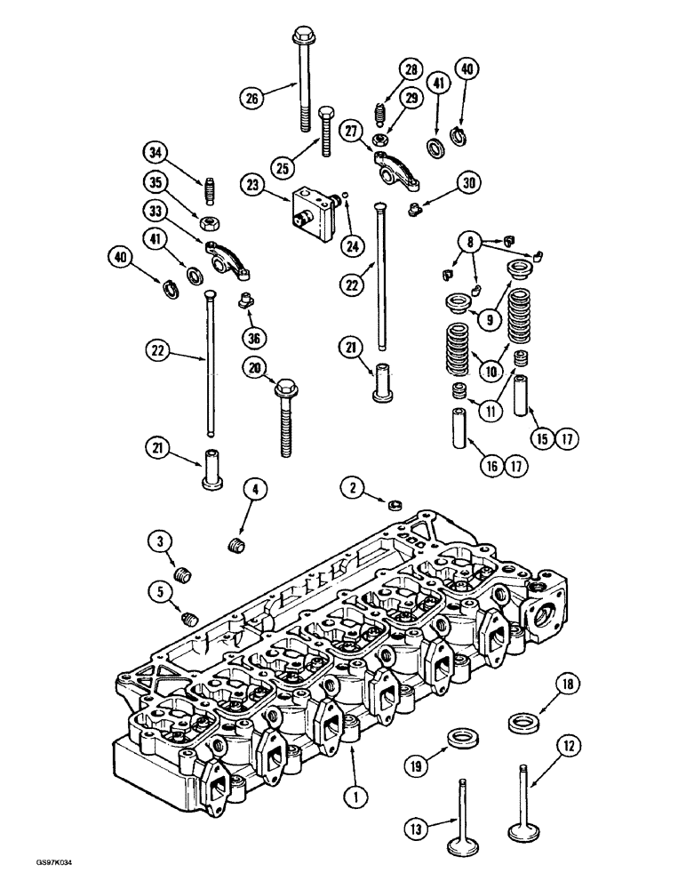 Схема запчастей Case 888 - (2-42) - CYLINDER HEAD AND VALVE MECHANISM, 6T-590 DIESEL ENGINE (02) - ENGINE