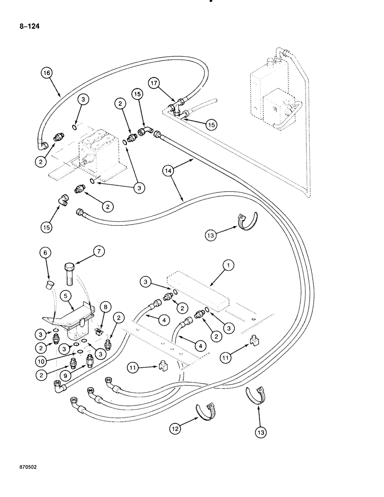 Схема запчастей Case 888 - (8-124) - HYDRAULIC CONTROL CIRCUIT, TO HYDRAULIC HAMMER CONTROL VALVE (08) - HYDRAULICS