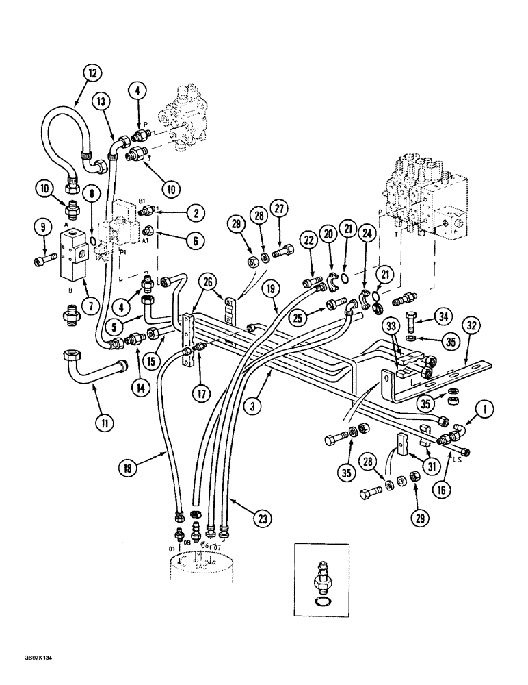 Схема запчастей Case 888 - (8C-10) - SWIVEL AND SWING MOTOR HYDRAULIC CIRCUIT, P.I.N. 15474 AND AFTER, P.I.N. 106801 AND AFTER (08) - HYDRAULICS