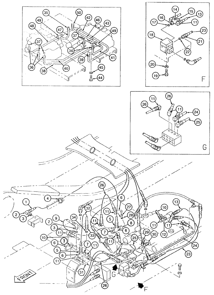 Схема запчастей Case 9040 - (8-36) - PILOT CONTROL LINE HYDRAULIC CIRCUIT, PILOT LINES AT CONTROL VALVES (08) - HYDRAULICS