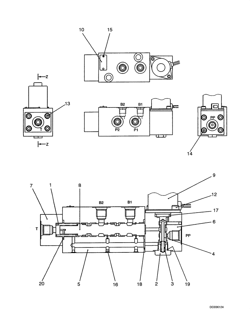 Схема запчастей Case CX47 - (08-57[00]) - VALVE ASSY - SOLENOID (PE35V00001F1) (08) - HYDRAULICS