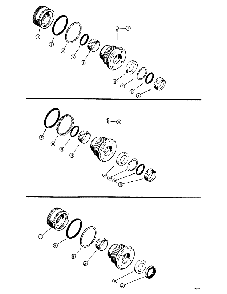 Схема запчастей Case 310G - (282) - CYL. PACKING KITS, USED IN LOADER LIFT CYLS W/, 3" CYL. X 1-3/4" PISTON ROD, D37355 CYL. PACKING KIT (07) - HYDRAULIC SYSTEM