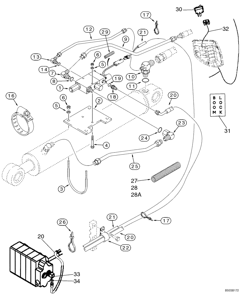 Схема запчастей Case 580M - (08-10A) - HYDRAULICS - BACKHOE BOOM LOCK AND ELECTRICAL CIRCUIT (08) - HYDRAULICS