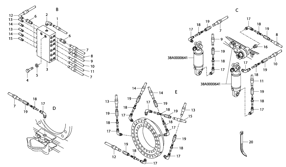 Схема запчастей Case 335 - (94A01000519[001]) - AUTOMATIC GREASING SYSTEM - FRONT FRAME (19) - OPTIONS