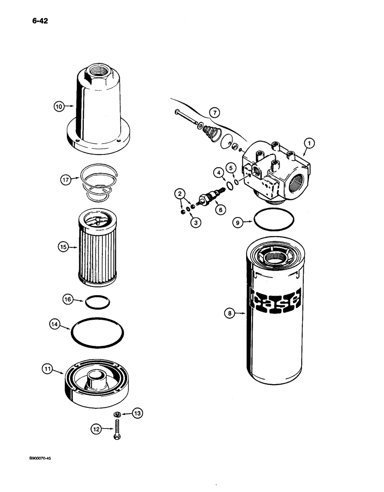 Схема запчастей Case 650 - (6-42) - HYDRAULIC OIL FILTERS, TRANSMISSION OIL FILTER (06) - POWER TRAIN