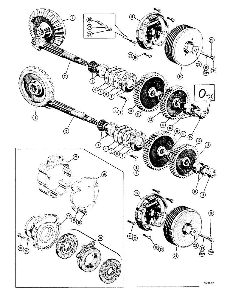 Схема запчастей Case 800 - (094) - BRAKE SHAFT PARTS (03) - TRANSMISSION