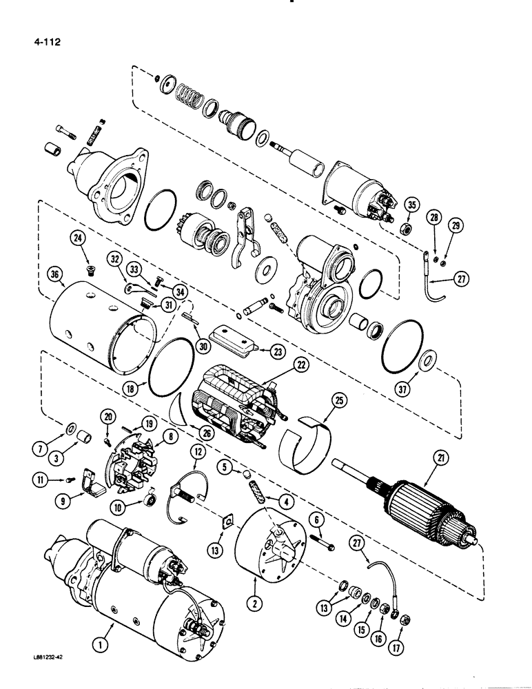 Схема запчастей Case 1455B - (4-112) - L118276 STARTER ASSEMBLY, DELCO-REMY (04) - ELECTRICAL SYSTEMS