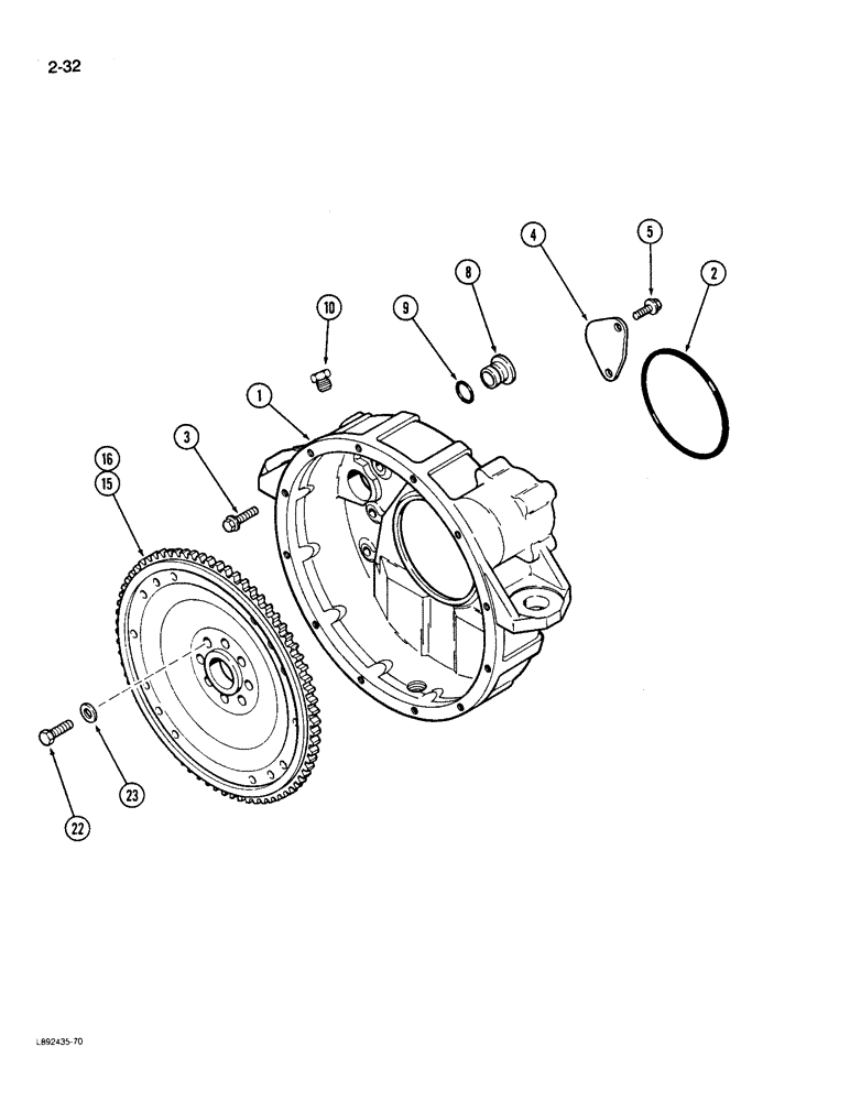 Схема запчастей Case 550 - (2-32) - FLYWHEEL AND HOUSING, 4-390 ENGINE, 4T-390 ENGINE (02) - ENGINE