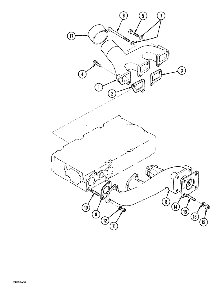 Схема запчастей Case 1818 - (2-34) - INTAKE MANIFOLD & EXHAUST MANIFOLD, DIESEL MODELS (02) - ENGINE