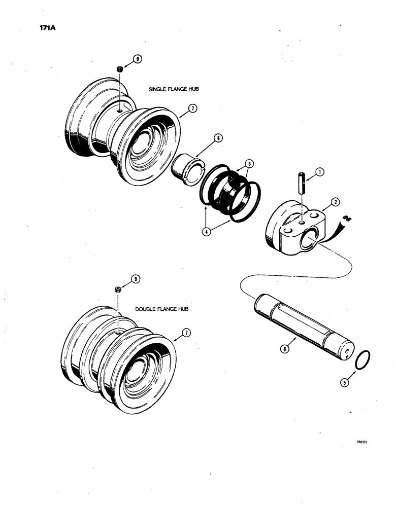 Схема запчастей Case 850 - (171A) - R33552 TRACK ROLLER - SINGLE FLANGE, FOR IDENTIFICATION - SEE REF 2 OF ILLUSTRATION (04) - UNDERCARRIAGE