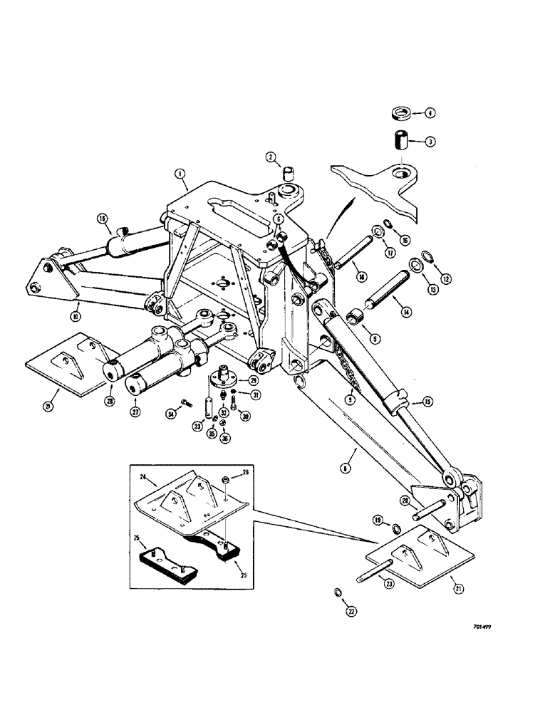 Схема запчастей Case 680CK - (174) - BACKHOE MOUNTING FRAME AND STABILIZERS (84) - BOOMS, DIPPERS & BUCKETS