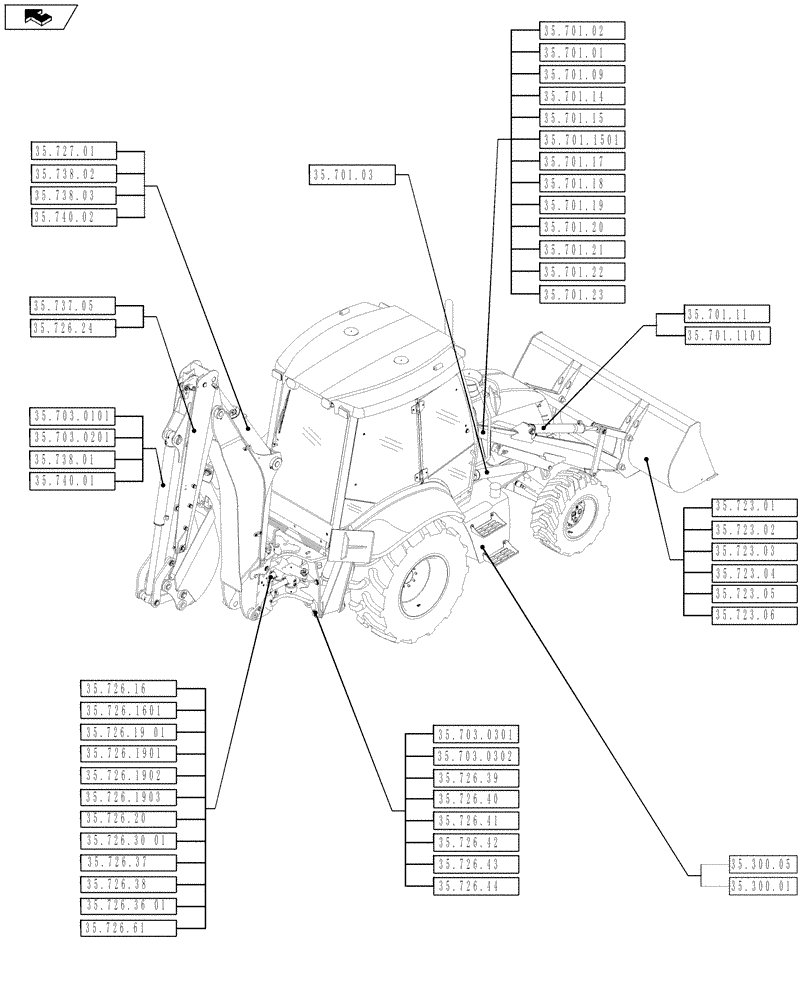 Схема запчастей Case 580SN - (35.000.00[01]) - PICTORIAL INDEX - HYDRAULIC SYSTEM (35) - HYDRAULIC SYSTEMS
