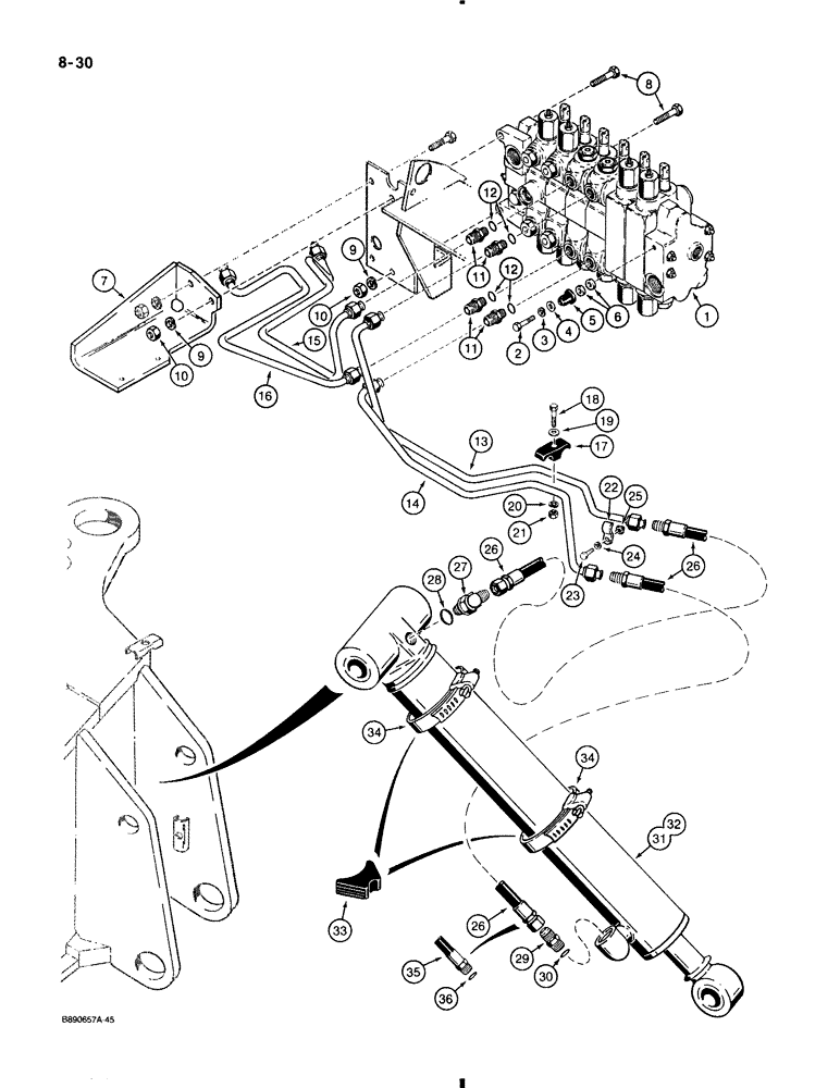 Схема запчастей Case 580K - (8-030) - BACKHOE STABILIZER CYLINDER HYDRAULIC CIRCUIT (08) - HYDRAULICS