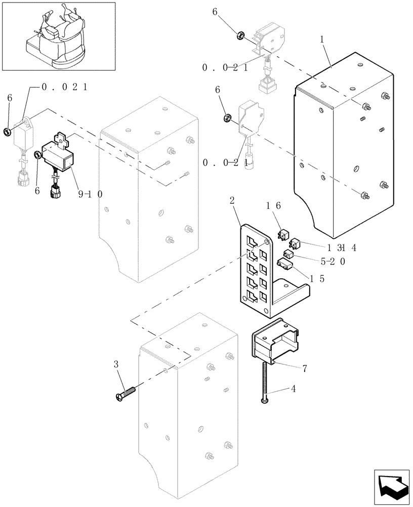 Схема запчастей Case CX16B - (1.220[05]) - ELECTRIC SYSTEM - RELÉ BOX (55) - ELECTRICAL SYSTEMS