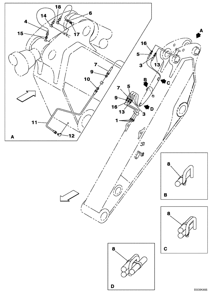 Схема запчастей Case CX800B - (09-56) - LUBRICATION CIRCUIT - ARM - SHORT (3.00 M) (09) - CHASSIS