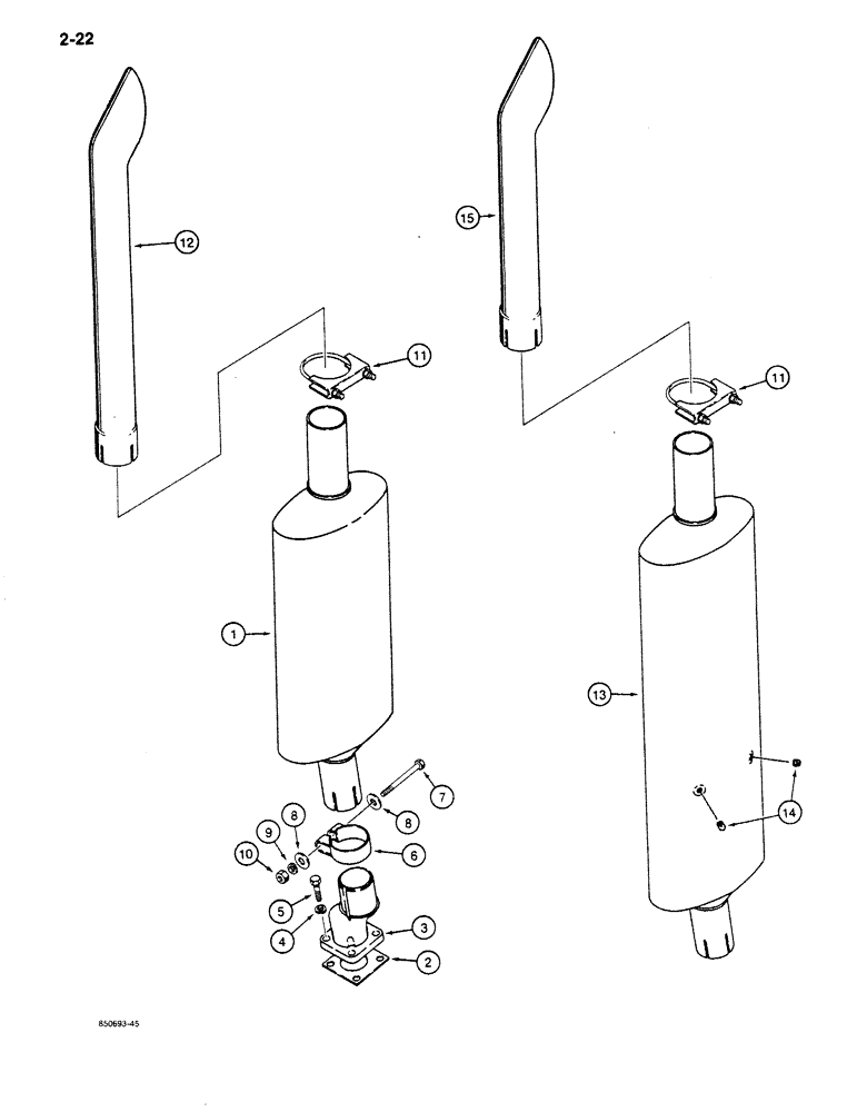 Схема запчастей Case 680K - (2-22) - MUFFLER AND EXHAUST SYSTEM, SPARK ARRESTER MUFFLER (02) - ENGINE