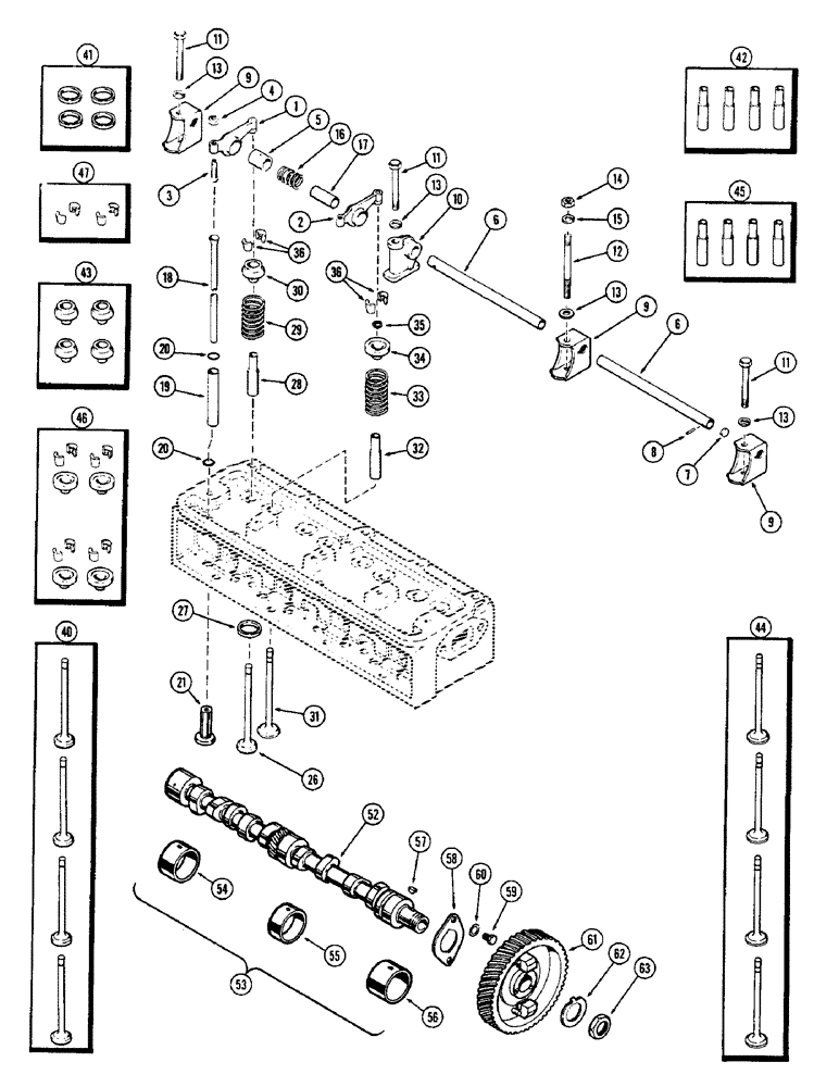 Схема запчастей Case 1700-SERIES - (012) - VALVE MECHANISM AND CAMSHAFT, 148B SPARK IGNITION ENGINE (10) - ENGINE