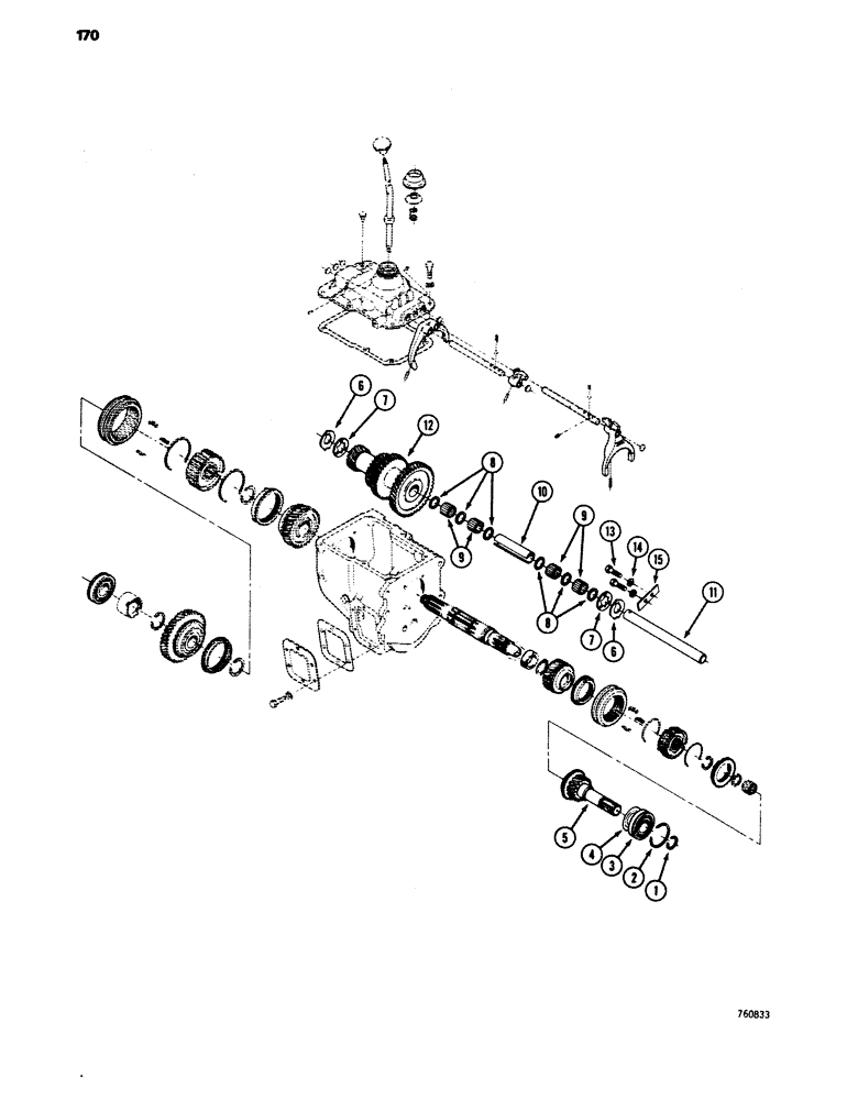 Схема запчастей Case 680E - (170) - TRANSMISSION, INPUT, IDLER GEAR AND COUNTERSHAFT (21) - TRANSMISSION