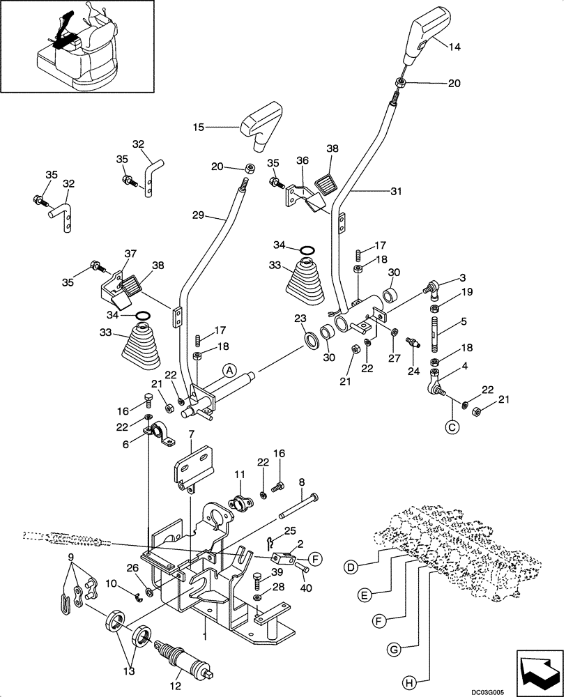 Схема запчастей Case CX14 - (09-19[00]) - LEVER ASSY - TRAVEL (NIBBLER & BREAKER) (09) - CHASSIS/ATTACHMENTS