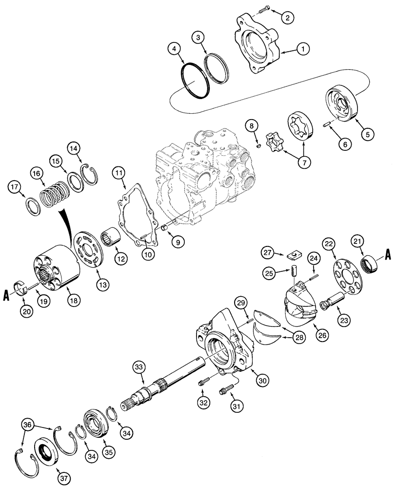 Схема запчастей Case 95XT - (08-37) - PISTON PUMP, CYLINDER BLOCK AND SHAFT (08) - HYDRAULICS