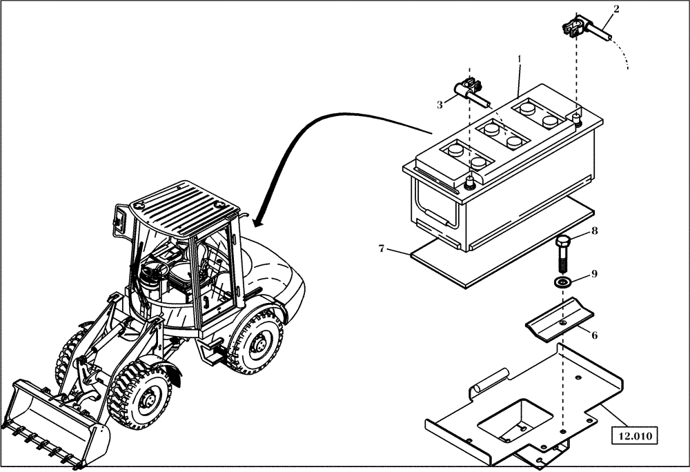 Схема запчастей Case 221D - (32.170[001]) - BATTERY INSTALLATION (S/N 581101-UP) (55) - ELECTRICAL SYSTEMS